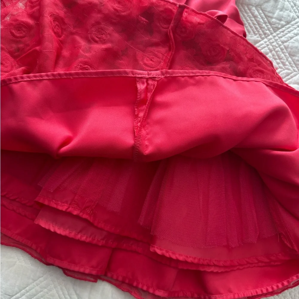Nannette Floral Tiered Infant Dress 12M Fuchsia Rosettes Bow Pageant Dress